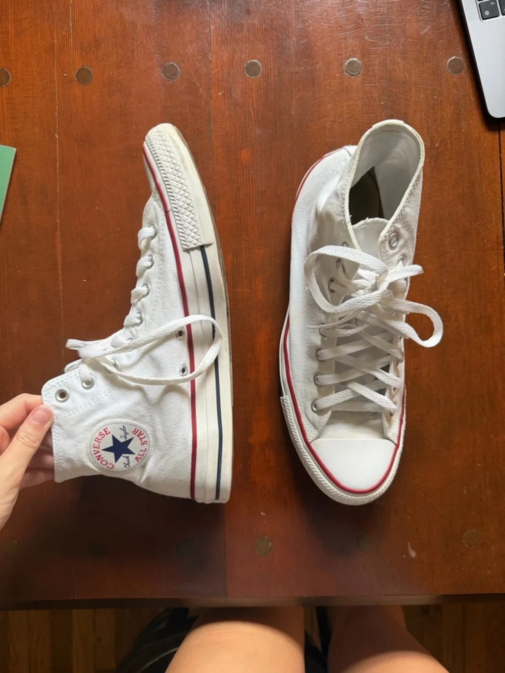 Converse White High-Top Sneakers with Red Trim